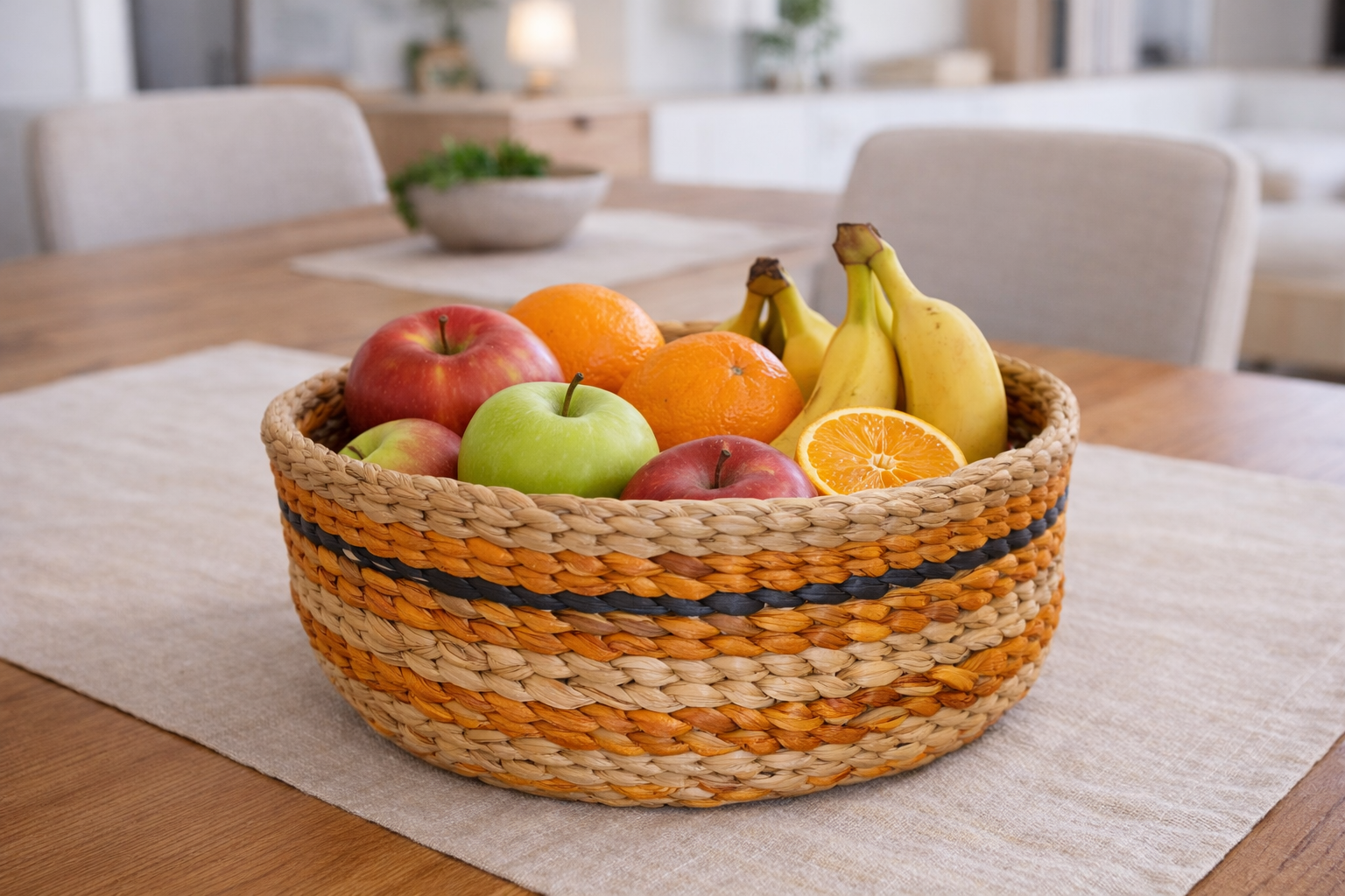 Handwoven Natural Fiber Basket – Earthy Mustard Stripe