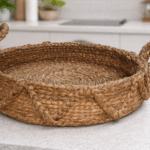 Handwoven Natural Fiber Tray Basket with Handles