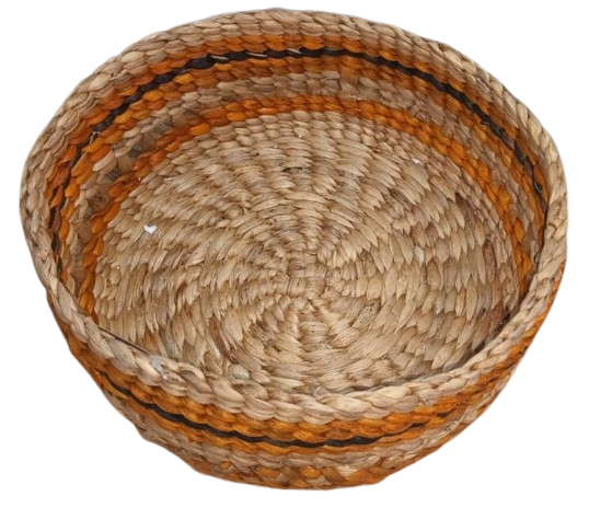 Handwoven Natural Fiber Basket – Earthy Mustard Stripe - Image 2