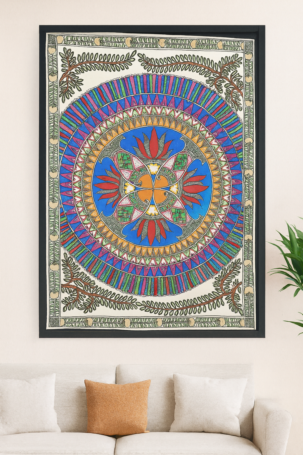 Handcrafted Madhubani Painting – Fish & Floral Motif (Without Frame)