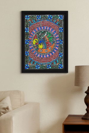Handcrafted Madhubani Painting – Vibrant Fish Motif in Ornamental Mandala (Without Frame)