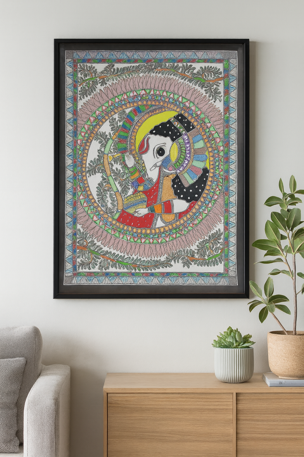 Handcrafted Madhubani Painting – Divine Ganesha Theme (Without Frame)