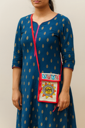 Handmade Jute Mobile Pouch With Madhubani Painting Theme