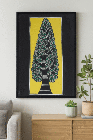 Handcrafted Madhubani Painting – Tall Tree of Life Theme (Without Frame)