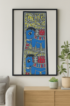 Handcrafted Madhubani Painting – Twin Elephant Motif (Without Frame)