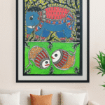 Handcrafted Madhubani Painting – Elephant & Fish Motif (Without Frame)