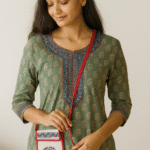 Handmade Jute Mobile Pouch With Madhubani Painting Fish Motif