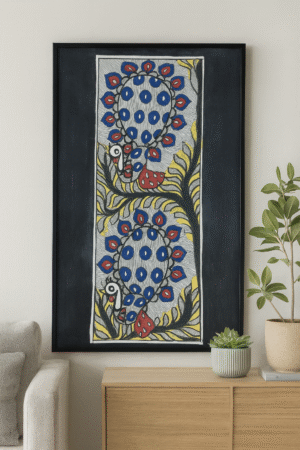 Handcrafted Madhubani Painting – win Peacock Motif (Without Frame)