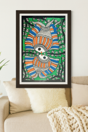 Handcrafted Madhubani Painting – Twin Fish Motif Symbol of Prosperity (Without Frame)