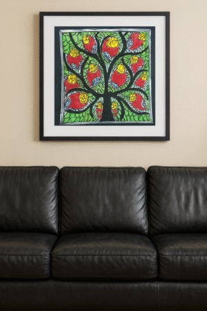 Handcrafted Madhubani Painting – Owls on the Tree of Life (Without Frame)
