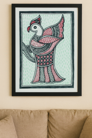 Handcrafted Madhubani Painting – Traditional Folk Bird Motif (Without Frame)