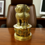 Brass Ashoka Pillar Replica — Sarnath Lion Capital Emblem (Symbol of Indian Heritage, Sovereignty & “Satyameva Jayate”)
