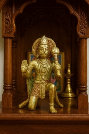 Brass Kneeling Hanuman Idol — Devotional Pooja & Home Decor Statue (Symbol of Devotion, Strength, Courage & Divine Protection)