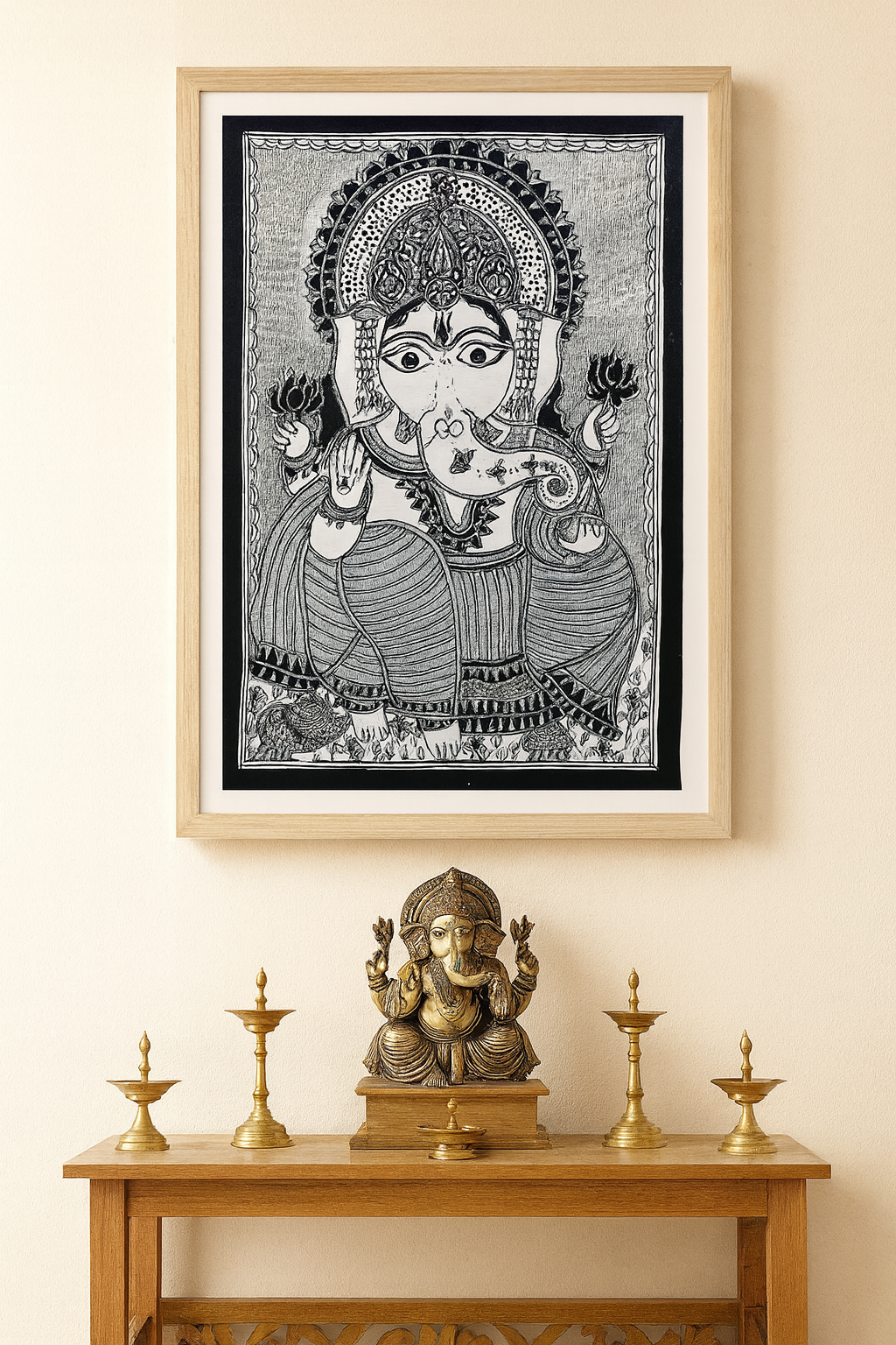 Handcrafted Madhubani Painting – Lord Ganesha Theme (Without Frame)