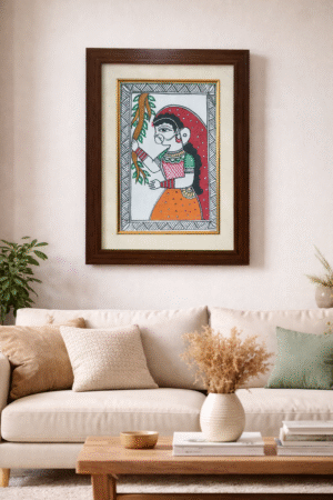 Handcrafted Madhubani Painting – Traditional Woman Motif (Without Frame)