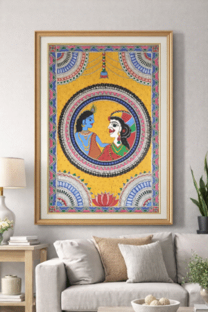 Handcrafted Madhubani Painting – Lord Krishna and Radha (Without Frame)