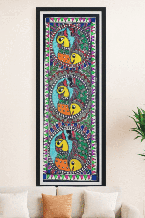 Handcrafted Madhubani Painting – Triple Peacock Harmony Theme (Without Frame)