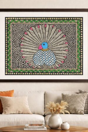 Handcrafted Madhubani Painting – Peacock Theme (Without Frame)