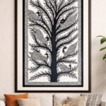 Handcrafted Madhubani Painting – Beautifully stylized tree filled with peacocks (Without Frame)