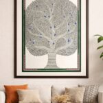 Handcrafted Madhubani Painting – Showcasing a grand, stylized tree filled (Without Frame)