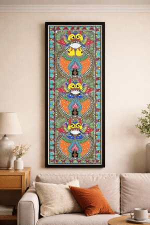 Handcrafted Madhubani Painting – Vibrant Fish Motif Panel Art (Without Frame)