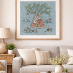 Handmade Sujani Embroidery Wall Art On Textile- Lord Buddha Theme (Without Frame)