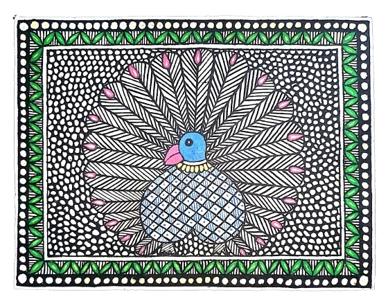Handcrafted Madhubani Painting – Peacock Theme (Without Frame) - Image 2