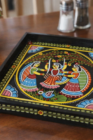 Hand-Painted Tribal Folk Art Wooden Serving Tray