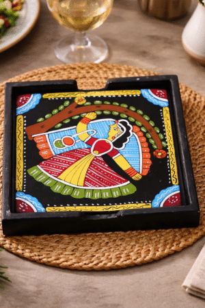 Hand-Painted Tribal Folk Art Wooden Coaster