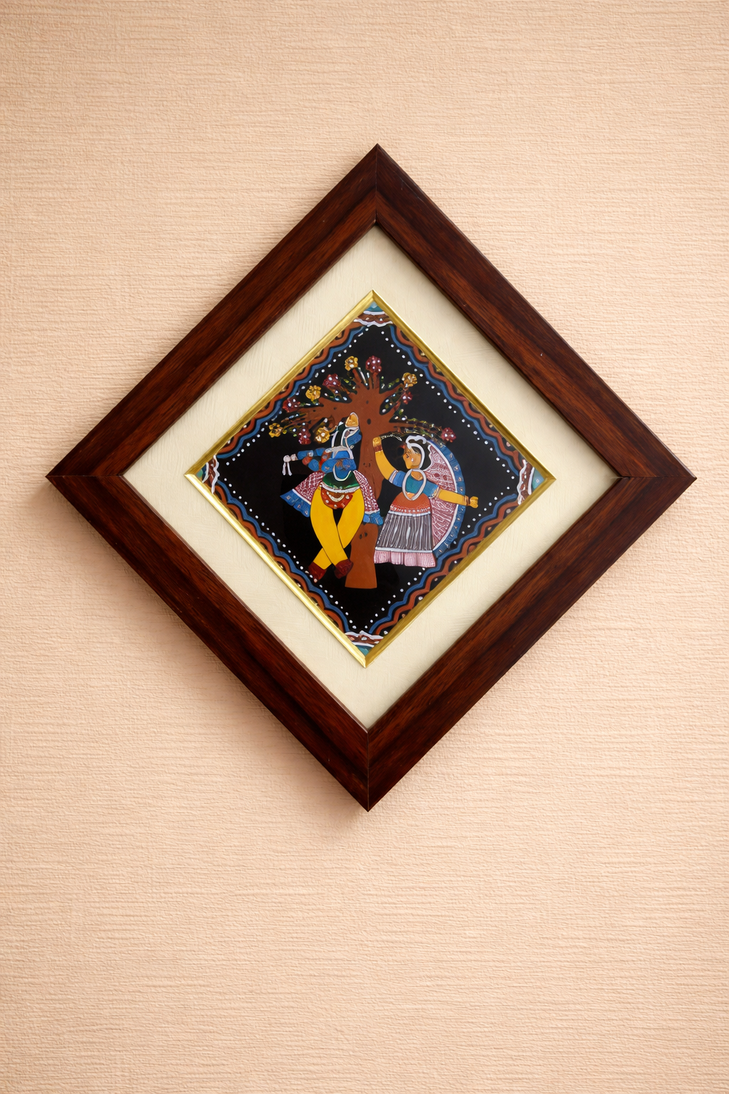 Krishna & Radha Folk Art Wooden Frame Painting