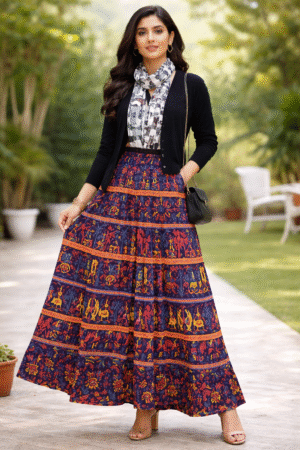 Ethnic Boho Fusion Printed Long Skirt — Folk Art Fashion