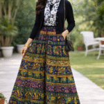 Boho Tribal Heritage Multicolor Printed Long Palazzo — Vibrant Folk Print Fashion