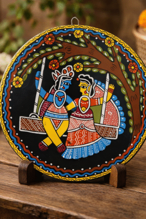 Hand-Painted Tikuli Wall Plate — Divine Couple on Swing