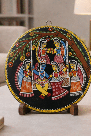 Hand-Painted Tikuli Folk Art Wall Plate — Raas Leela Under the Blossom Tree (Devotion & Celebration — Mythological Companionship in Nature)