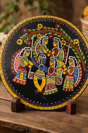 Hand-Painted Tikuli Wall Plate — Raas Leela Folk Art Painting (Divine Love & Cultural Festivity — Traditional Mithila Raas Leela Motif)