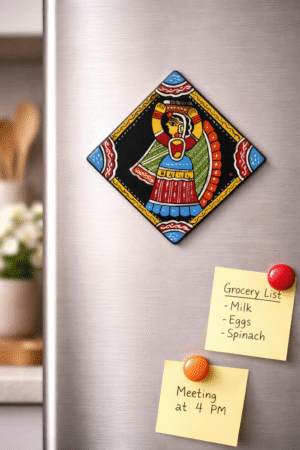 Hand-Painted Tikuli Art Wall Tile — Village Woman Carrying Basket