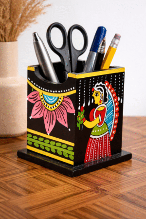 Hand-Painted Tikuli Art Wooden Pen Stand