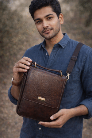 Premium Brown Cross-body Sling Bag Emphasizes practicality, organization, and business-ready utility