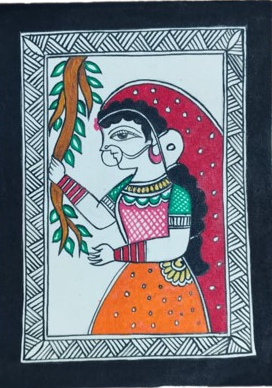 Handcrafted Madhubani Painting – Traditional Woman Motif (Without Frame) - Image 2