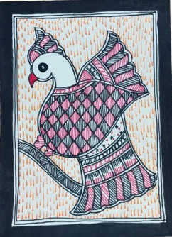 Handcrafted Madhubani Painting – Traditional Folk Bird Motif (Without Frame) - Image 2