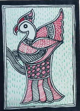 Handcrafted Madhubani Painting – Traditional Folk Bird Motif (Without Frame) - Image 2