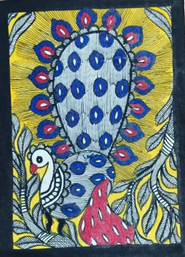 Handcrafted Madhubani Painting – Traditional Peacock Motif (Without Frame) - Image 2