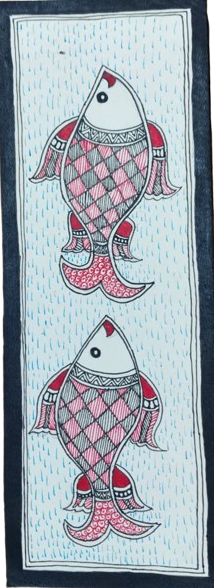 Handcrafted Madhubani Painting – Twin Fish Motif (Without Frame) - Image 2