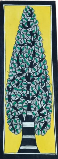 Handcrafted Madhubani Painting – Tall Tree of Life Theme (Without Frame) - Image 2