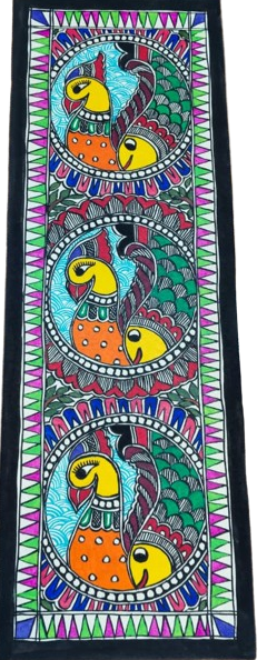 Handcrafted Madhubani Painting – Triple Peacock Harmony Theme (Without Frame) - Image 2