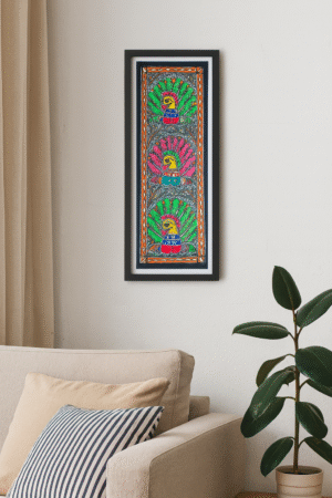 Handcrafted Madhubani Painting – Vibrant Peacock Panel Art (Without Frame)