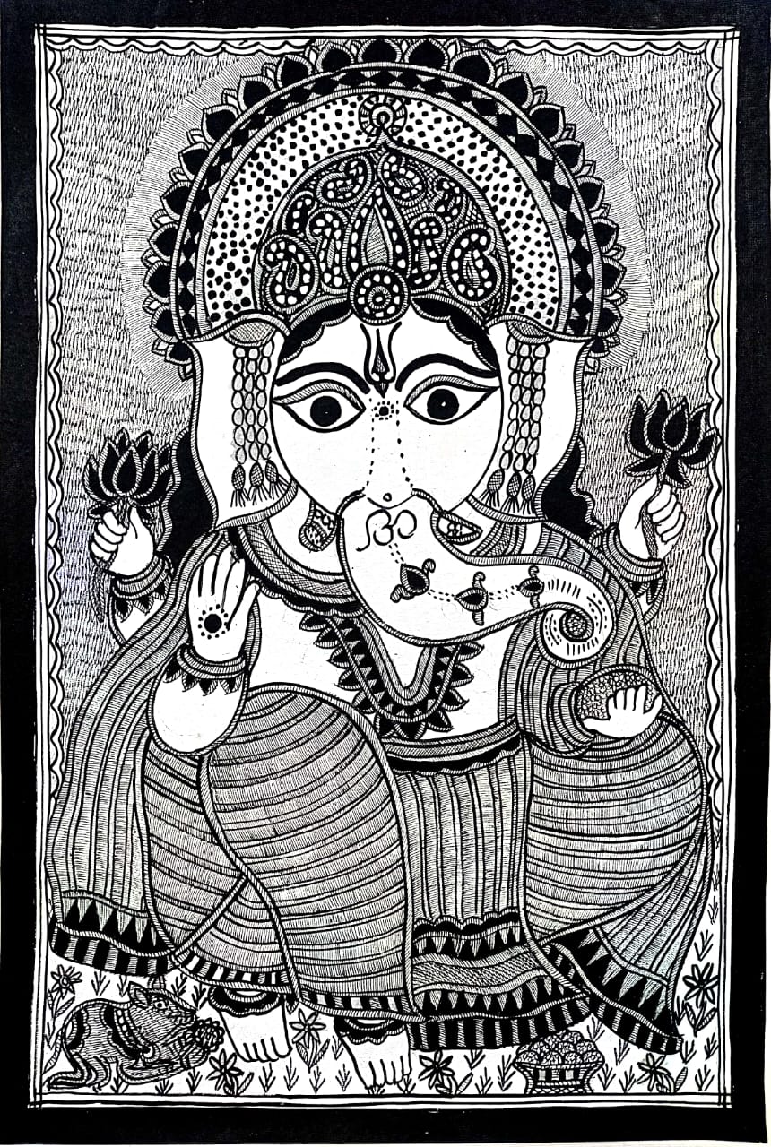 Handcrafted Madhubani Painting – Lord Ganesha Theme (Without Frame) - Image 2