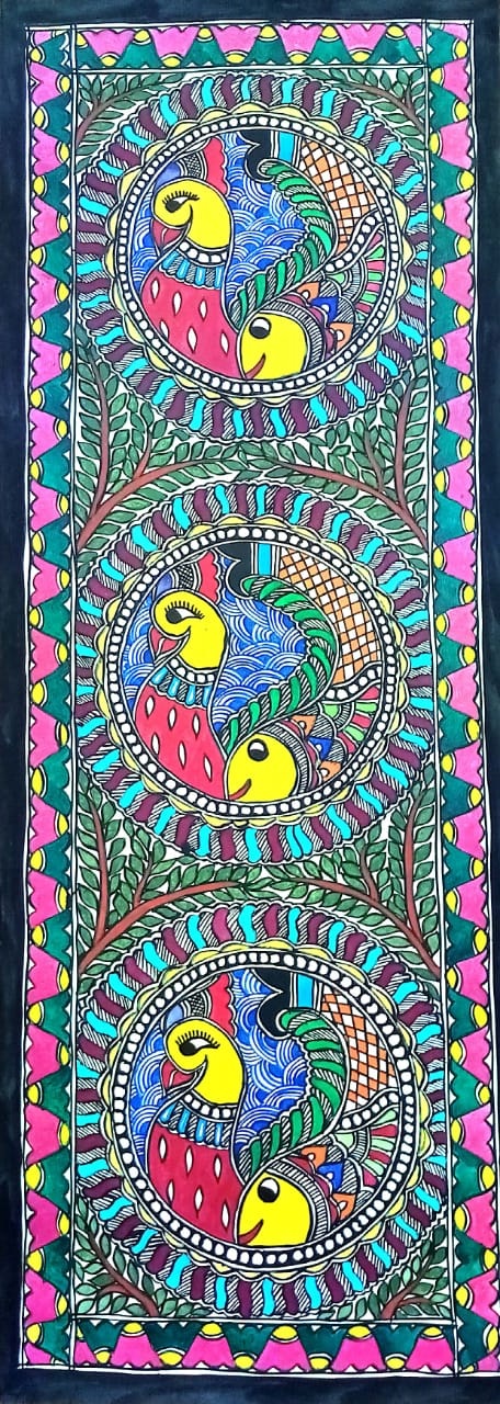 Handcrafted Madhubani Painting – Fish Artwork, folk art style (Without Frame) - Image 2