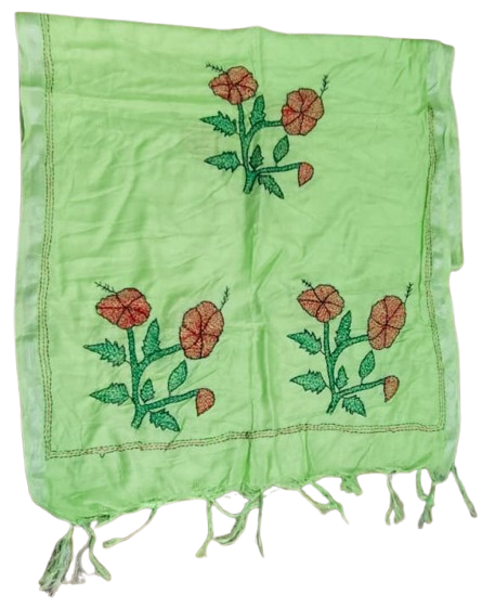 Hand-Embroidered Floral Vine Linen Table Runner – Pastel Green - Image 2