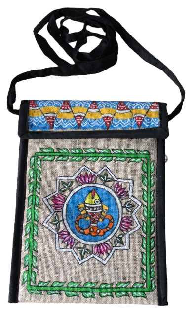 Handcrafted Tikuli Painting on Jute Mobile Pouch - Image 4